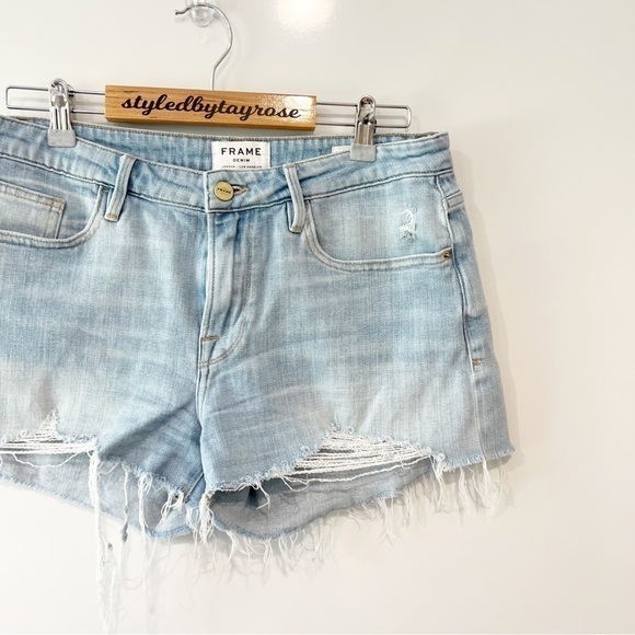 Frame Le Grand Garcon Raw-Edge Denim Shorts - Picture 5 of 13